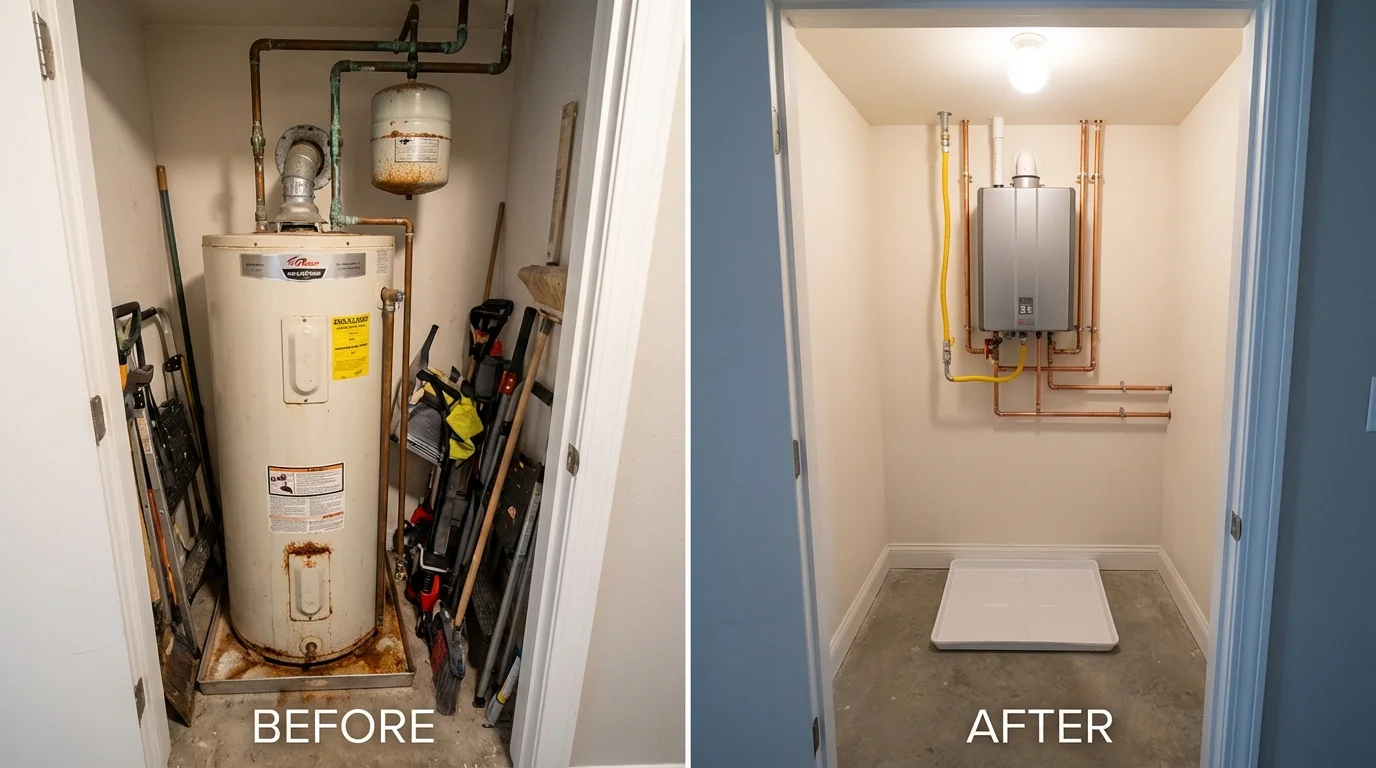 Tank water heater versus wall-mounted tankless unit comparison for North Bend, NE homeowners